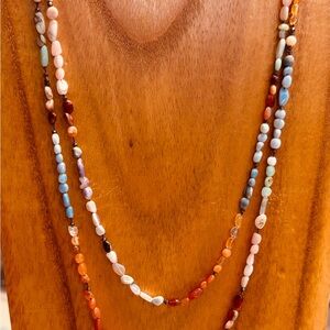 Hand knotted rainbow opal necklace